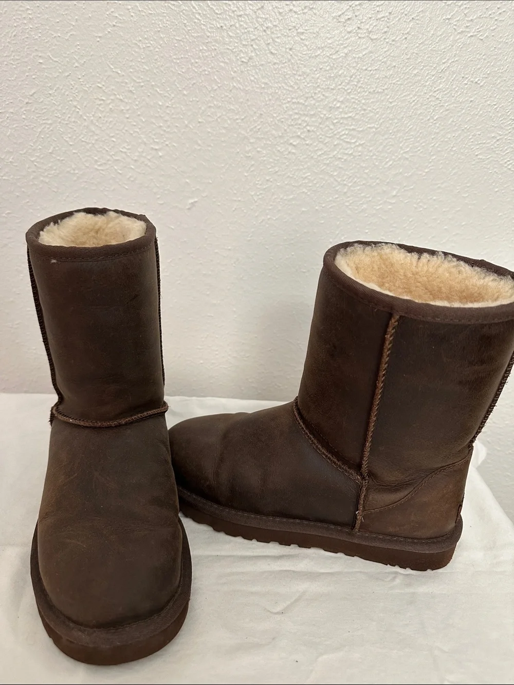 UGG Burnished Leather Shearling Short Boots